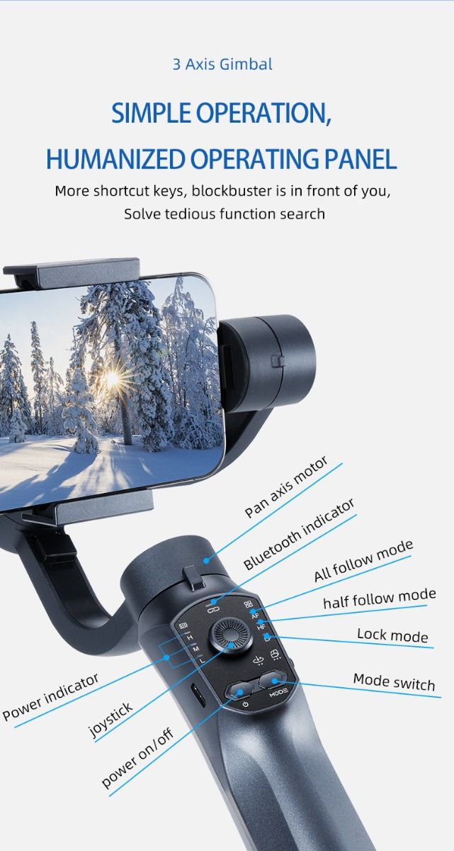 F10 Pro Stabilizer 3-aksede telefon-gimbal til mobilfilmskabelse med smartphone-kompatibilitet og ansigtsgenkendelse