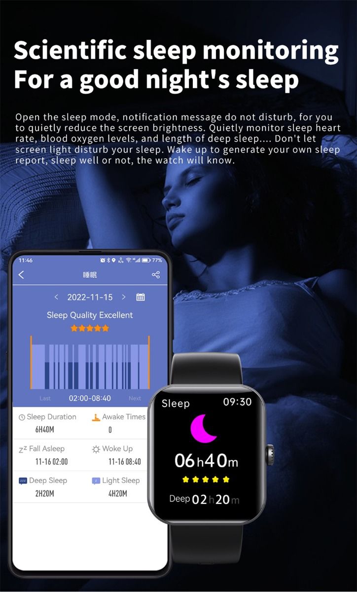 F57L Smart Watch Blodsukker Blodtryk Puls Temperatur Overvågning Sport Overvågning 1,91 Tomme Sn