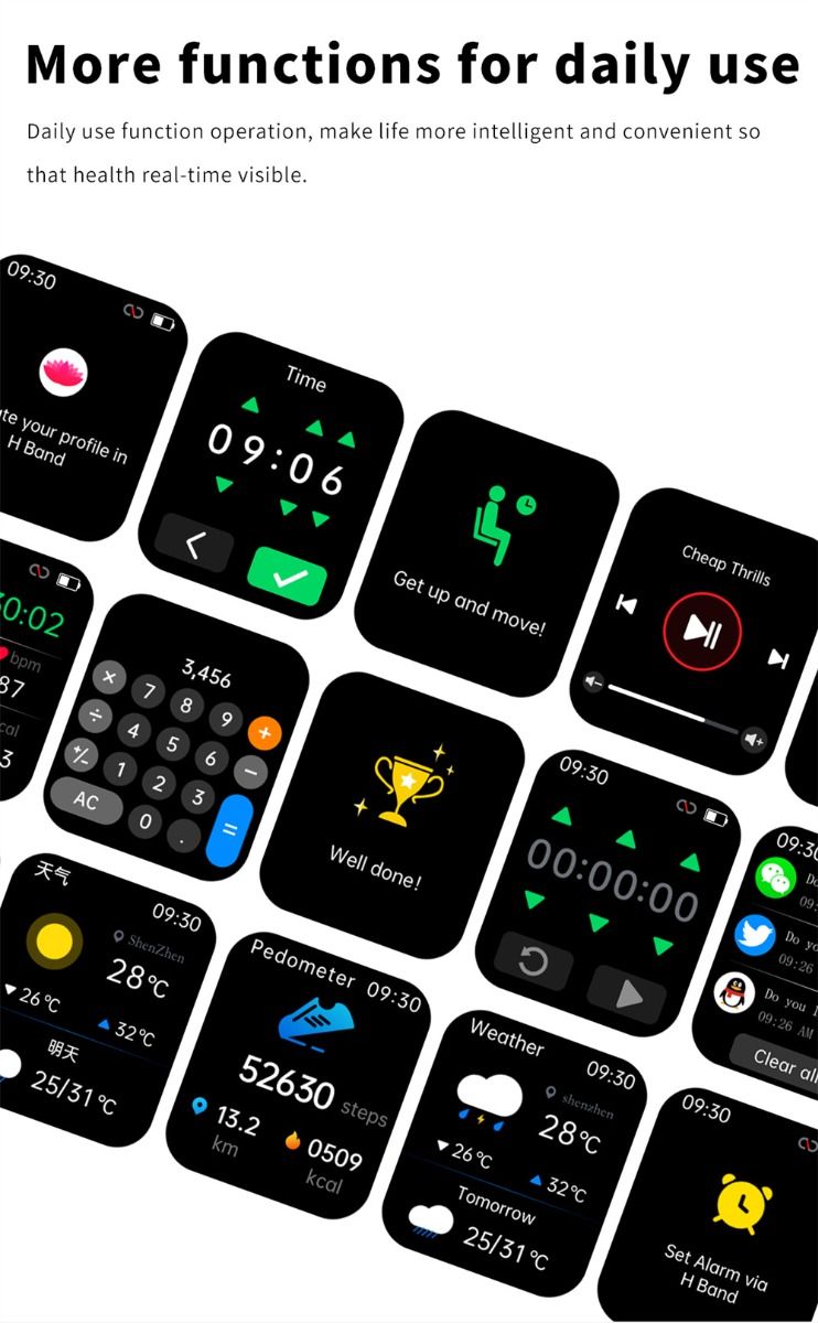 F57L Smart Watch Blodsukker Blodtryk Puls Temperatur Overvågning Sport Overvågning 1,91 Tomme Sn