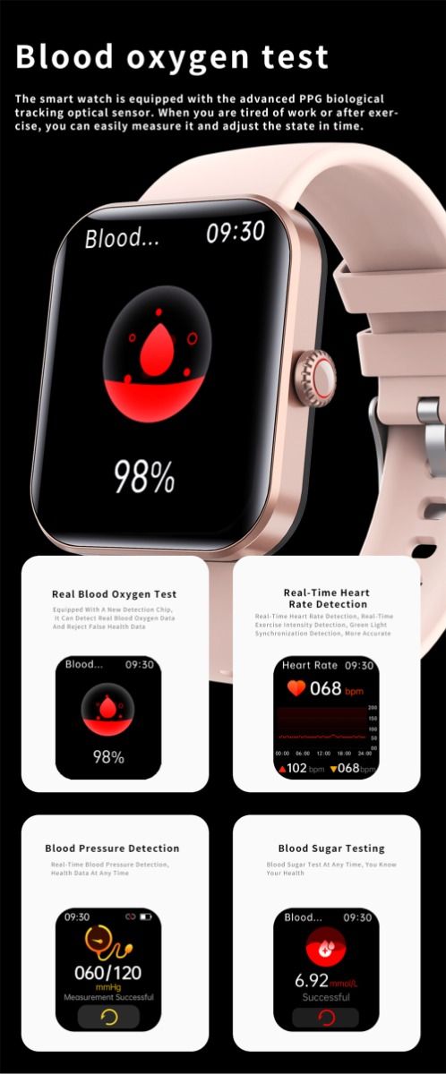 F57L Smart Watch Blodsukker Blodtryk Puls Temperatur Overvågning Sport Overvågning 1,91 Tomme Sn
