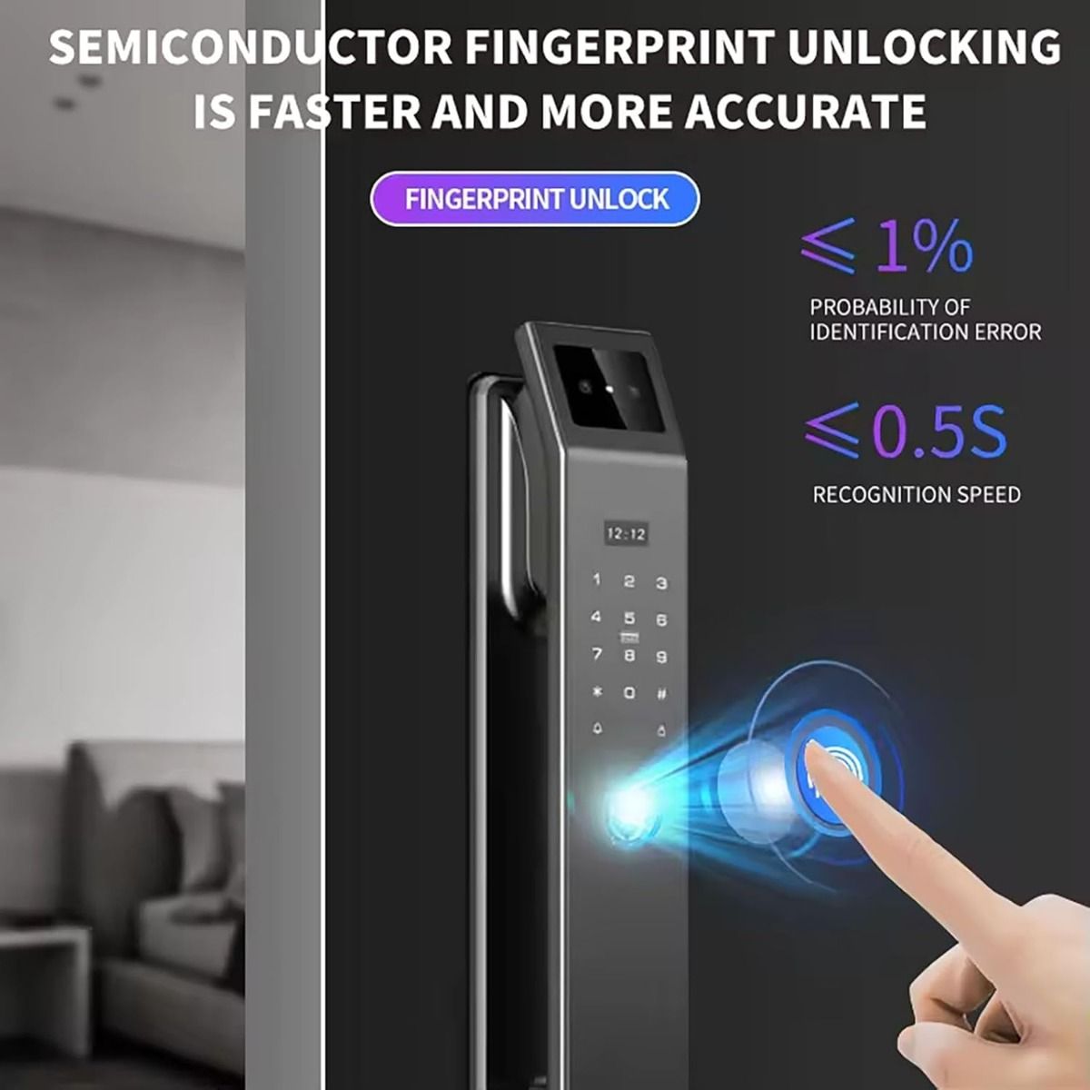 3D ansigtsgenkendelse oplåsning digital dørlås med kamera fingeraftryk adgangskode oplåsning nøglefri elektronisk dørlås