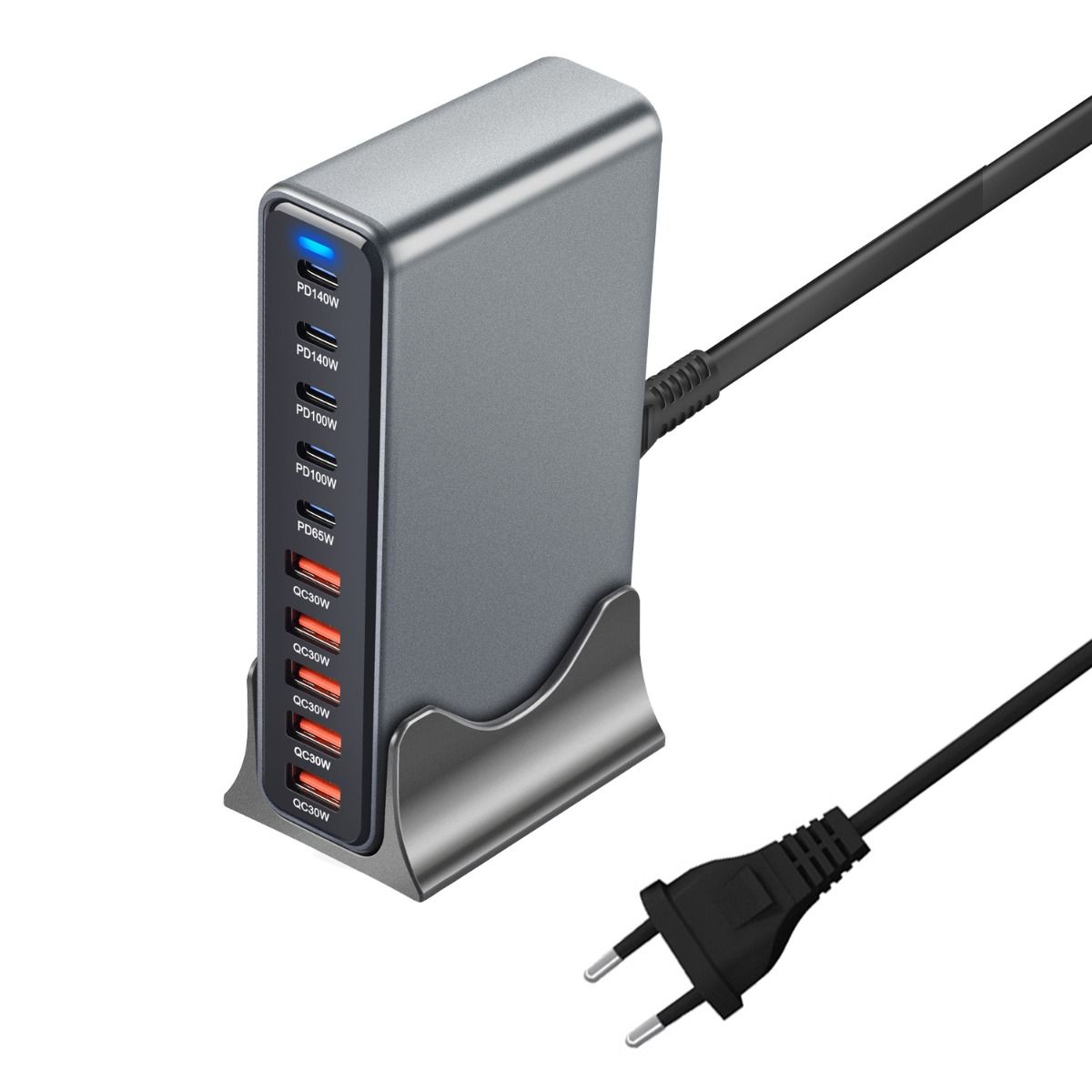 800W USB-C hurtigopladerblok, 10-port USB-opladningsstation, GaN Ⅲ Pro dobbelt 140W PD PPS portoplader kompatibel