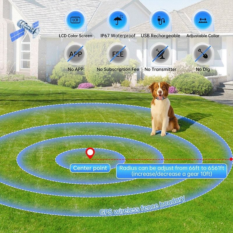 Trådløst hundegårdshalsbånd, GPS-kæledyrsindhegningssystem, genopladeligt anti-gø-halsbånd til hunde, vandtæt anti-gø-træner, til hunde 15-120 lbs