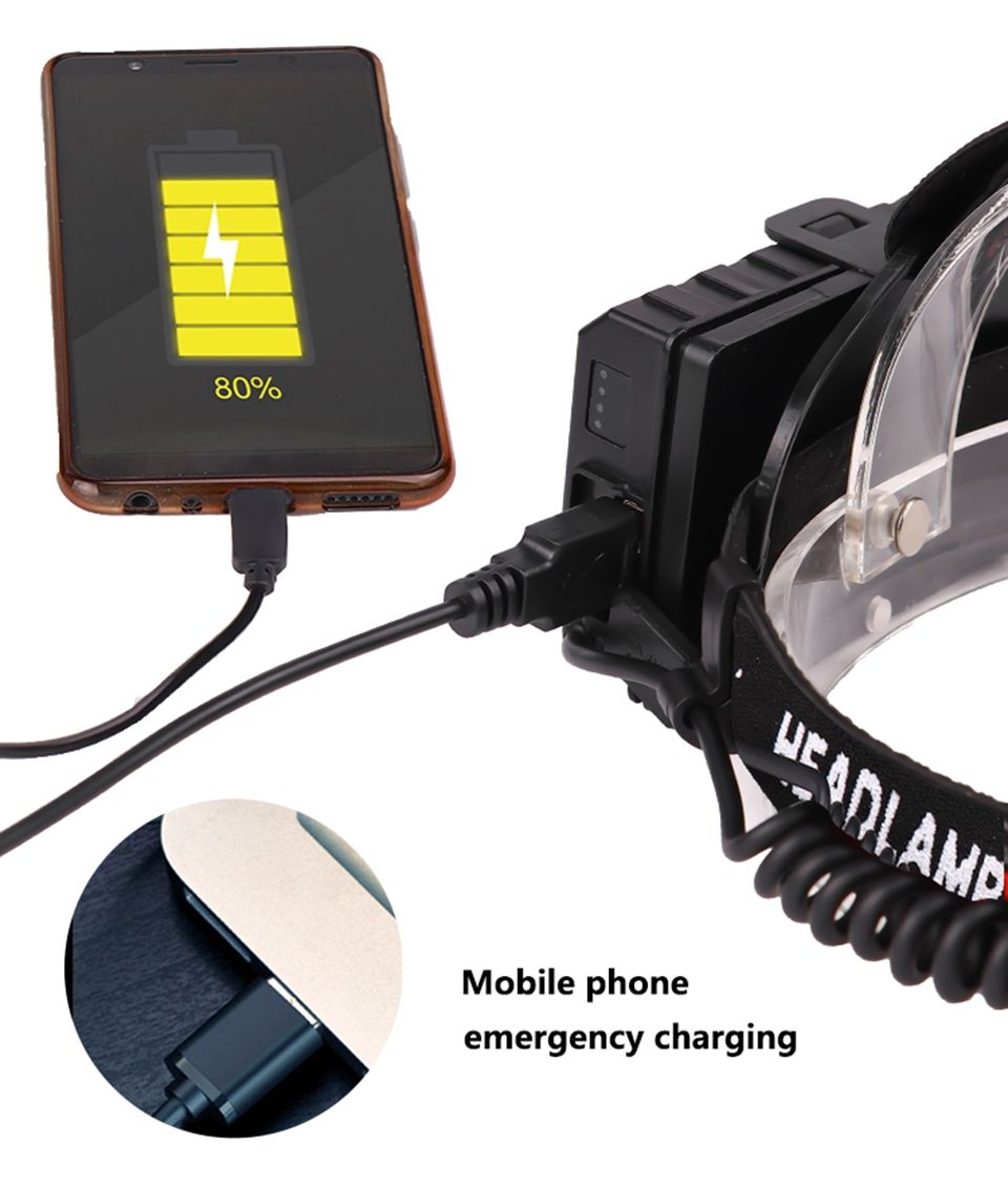 XHP70 LED pandelampe 8000 lumen USB genopladelig udendørslys IPX5 vandtæt justerbare tilstande til camping og vandreture