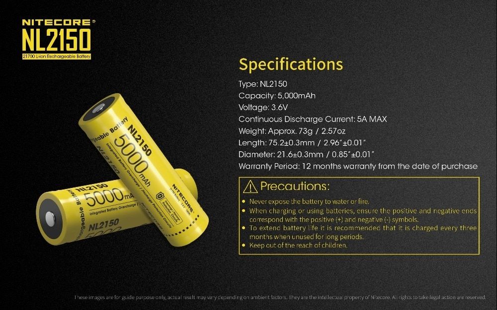 NITECORE NL2150 5000mAh 3.6V 21700 Genopladeligt Batteri til Højtydende Lommelygte, Drone og Udendørsudstyr