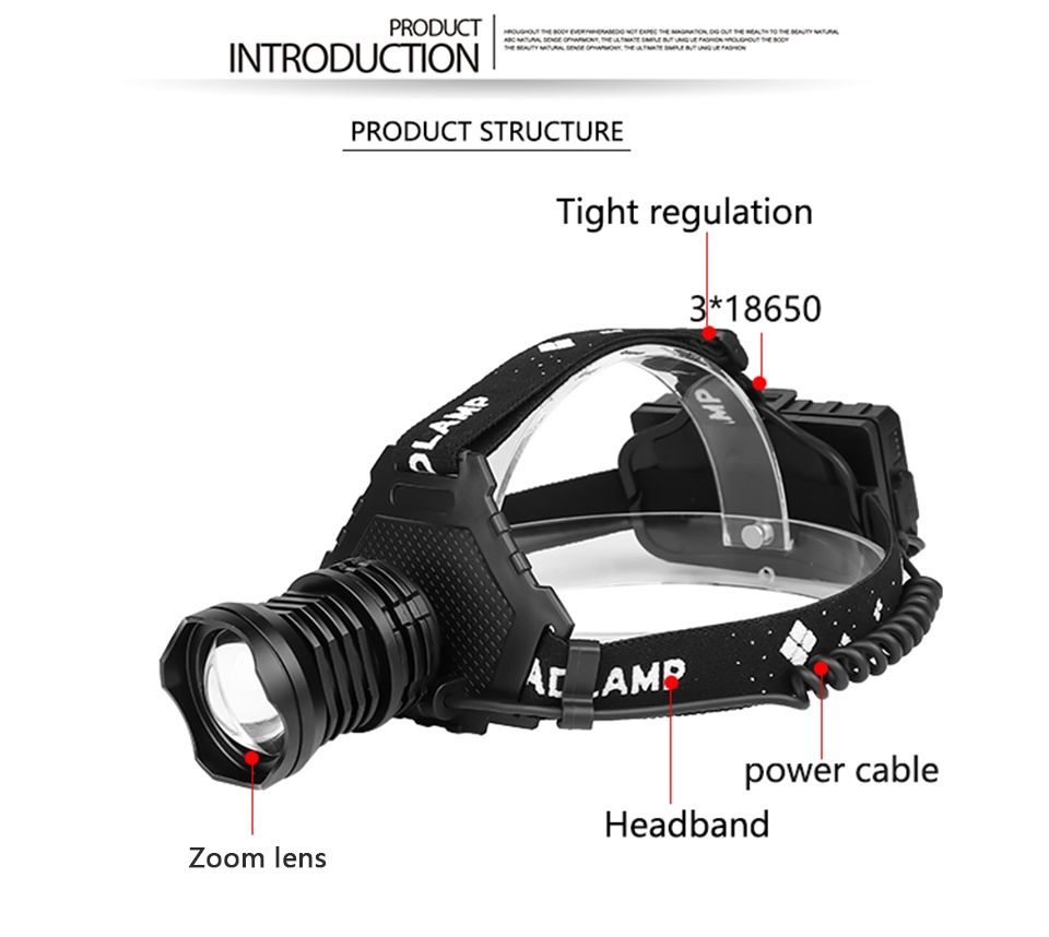 XHP70 LED pandelampe 8000 lumen USB genopladelig udendørslys IPX5 vandtæt justerbare tilstande til camping og vandreture