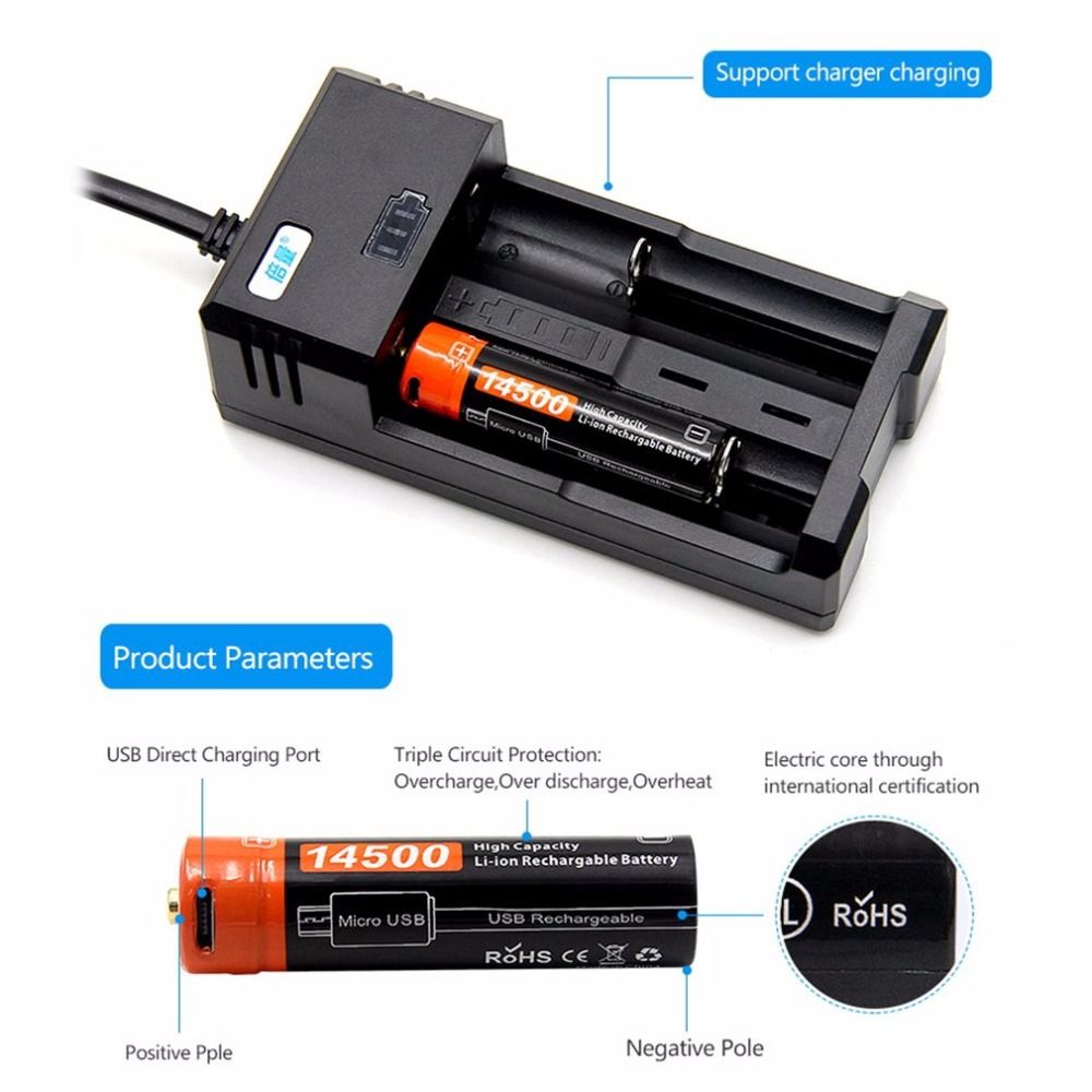 Doublepow 14500 750mAh genopladeligt batteri 3,7V Li-ion med Micro USB til højstrømsenheder og camping