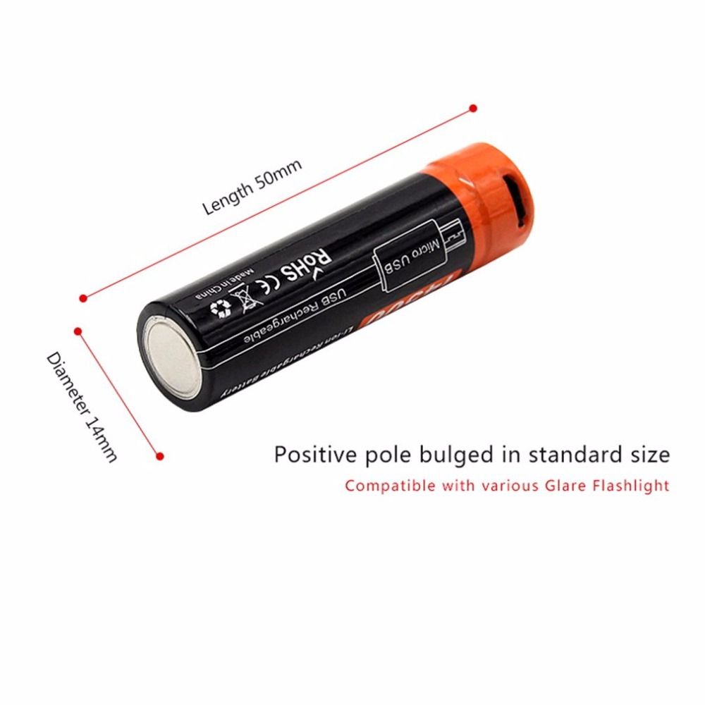 Doublepow 14500 750mAh genopladeligt batteri 3,7V Li-ion med Micro USB til højstrømsenheder og camping