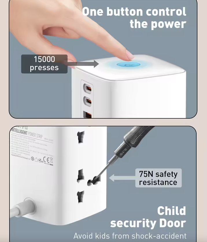 LDNIO Tower Multi Tap Cube Strømskinne med stikkontakter 70W Ladestationer 4 Stikkontakter Linjefilter UK US EU Type Stik til Universaladapter