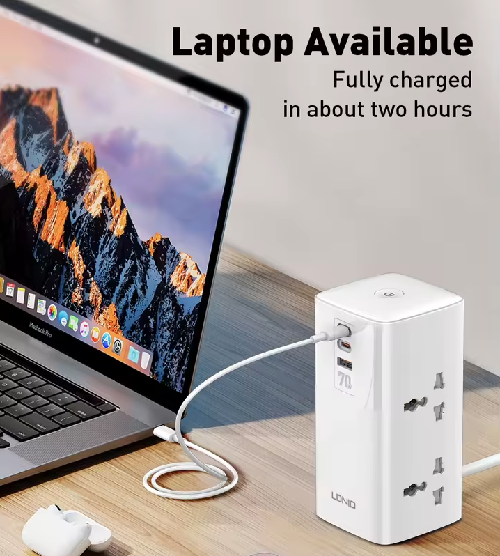 LDNIO Tower Multi Tap Cube Strømskinne med stikkontakter 70W Ladestationer 4 Stikkontakter Linjefilter UK US EU Type Stik til Universaladapter