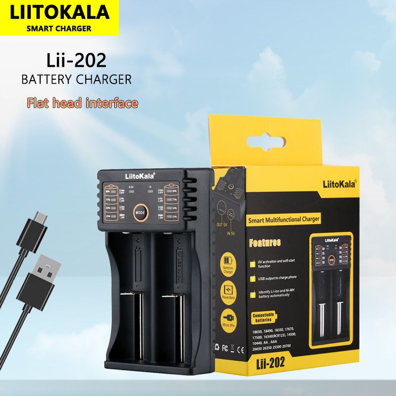 Liitokala Lii-202 Smart oplader til 18650 26650 21700 NiMH lithium batterier dobbelte kanaler USB output