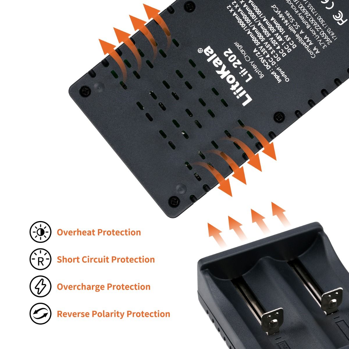 Liitokala Lii-202 Smart oplader til 18650 26650 21700 NiMH lithium batterier dobbelte kanaler USB output