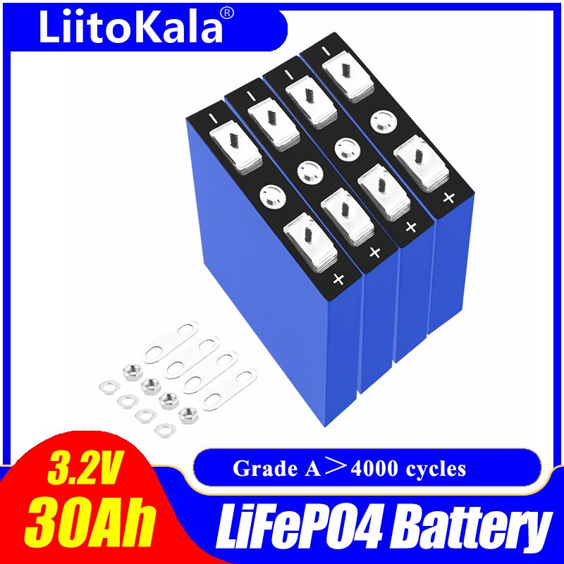 LiitoKala 3.2V 30Ah Lifepo4 batteripakke 4S 12.8V høj densitet til elbiler, solenergi, lang cykluslevetid