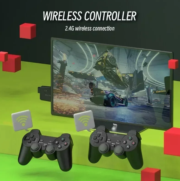 M8 videospilkonsol med dobbelte 2,4G trådløse controllere, 10000 retrospilbibliotek, PS1 Atari 64G model