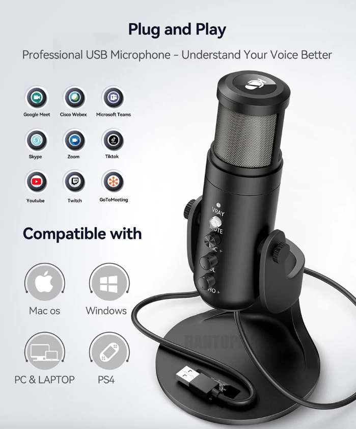 MU900PRO RGB USB-mikrofon til streaming med dynamisk RGB-belysning og kardioid pickup-mønster for høj lydkvalitet