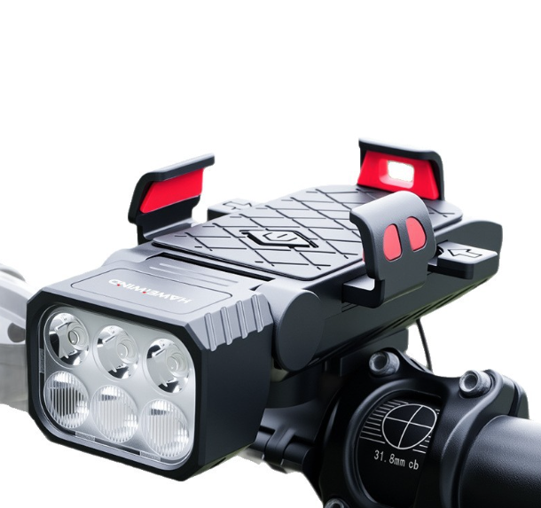 Cykelforlygte med horn og telefonholder cykelforlygte multifunktionel telefonholder lampe cykeltilbehør