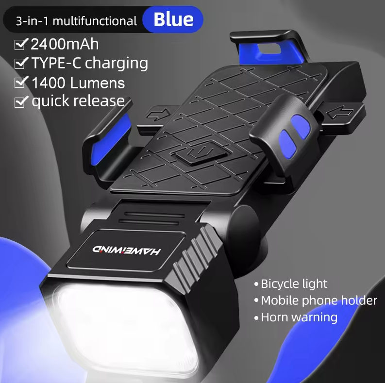 Cykelforlygte med horn og telefonholder cykelforlygte multifunktionel telefonholder lampe cykeltilbehør