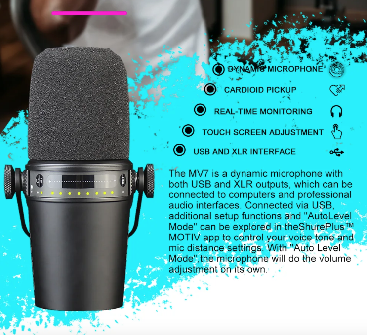 MV7 Professionel dynamisk mikrofon til podcasting, live streaming og optagelse af lyd i høj kvalitet