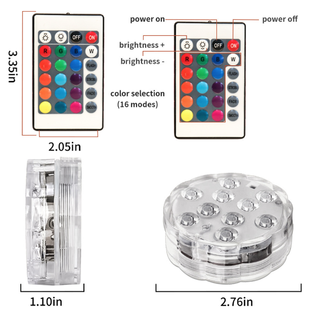 LED Pool Lights 2-Pack, Remote Control, Suction Cup for Pools, Spas, Ponds