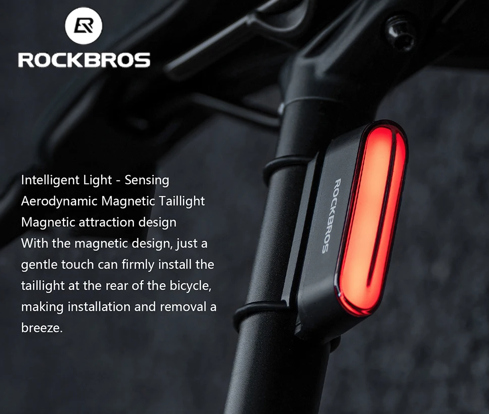 ROCKBROS Magnetisk Cykelbaglygte IPX6 Vandtæt 7 Tilstande Smart Sensor Nat Sikkerhed Advarselslys Cykeltilbehør