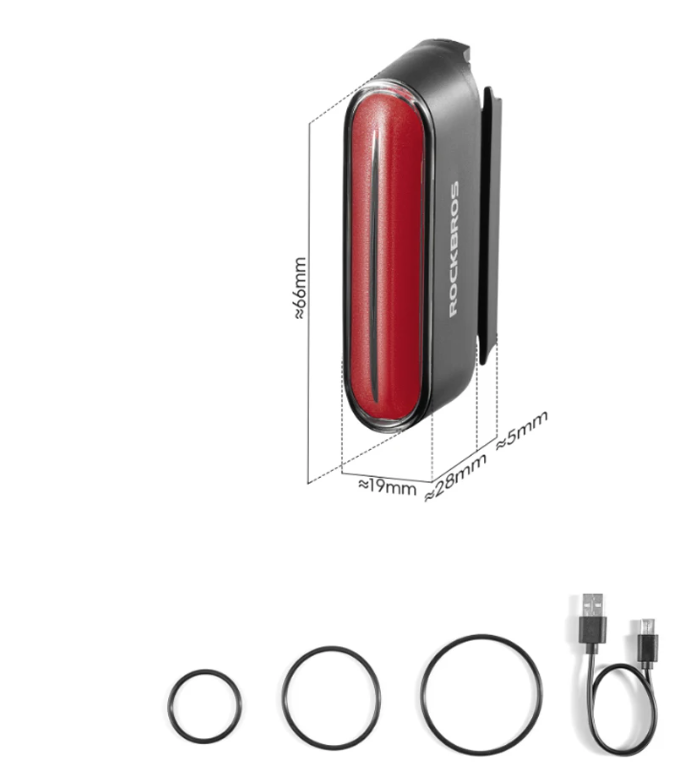 ROCKBROS Magnetisk Cykelbaglygte IPX6 Vandtæt 7 Tilstande Smart Sensor Nat Sikkerhed Advarselslys Cykeltilbehør