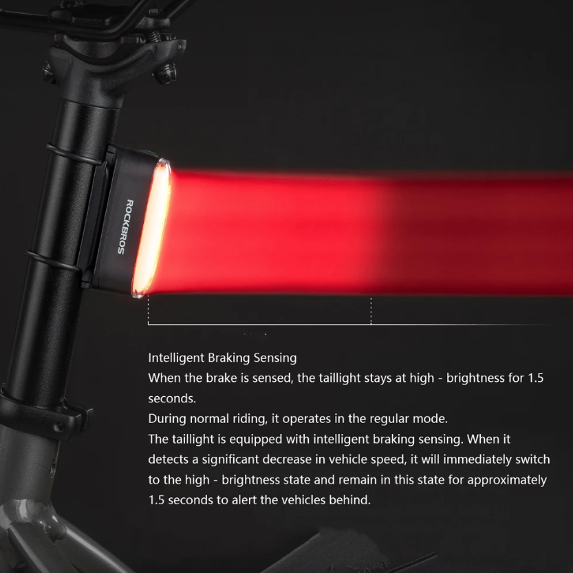 ROCKBROS Magnetisk Cykelbaglygte IPX6 Vandtæt 7 Tilstande Smart Sensor Nat Sikkerhed Advarselslys Cykeltilbehør