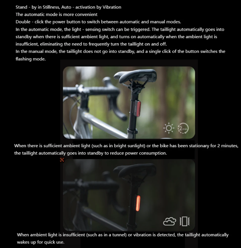 ROCKBROS Magnetisk Cykelbaglygte IPX6 Vandtæt 7 Tilstande Smart Sensor Nat Sikkerhed Advarselslys Cykeltilbehør