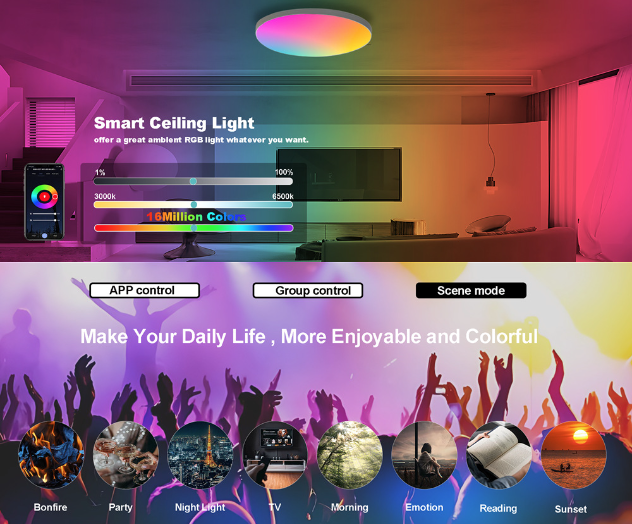 Tuya Zigbee Smart Loftlampe 24W RGBCW Dynamisk Belysning til Hjemmet Alexa-kompatibel Energieffektiv