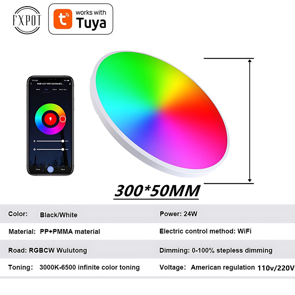 Tuya Zigbee Smart Loftlampe 24W RGBCW Dynamisk Belysning til Hjemmet Alexa-kompatibel Energieffektiv