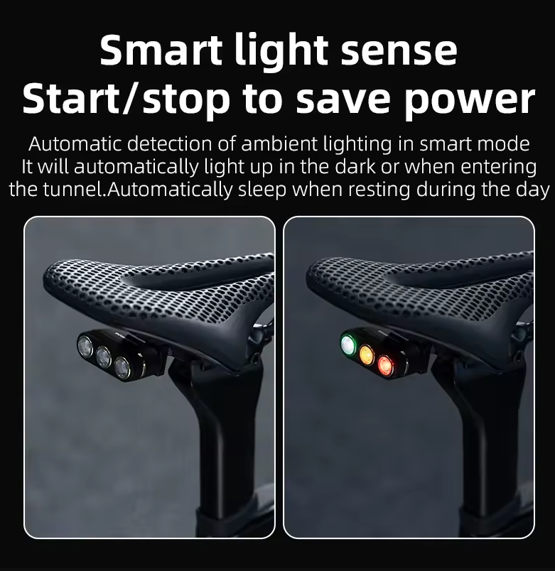 ROCKBROS Smart Bicycle Baglygte IP64 Vandtæt Advarselsbaglygte Type-C Opladning Bremsefølsom Baglygte Natcykellygte Cykeltilbehør