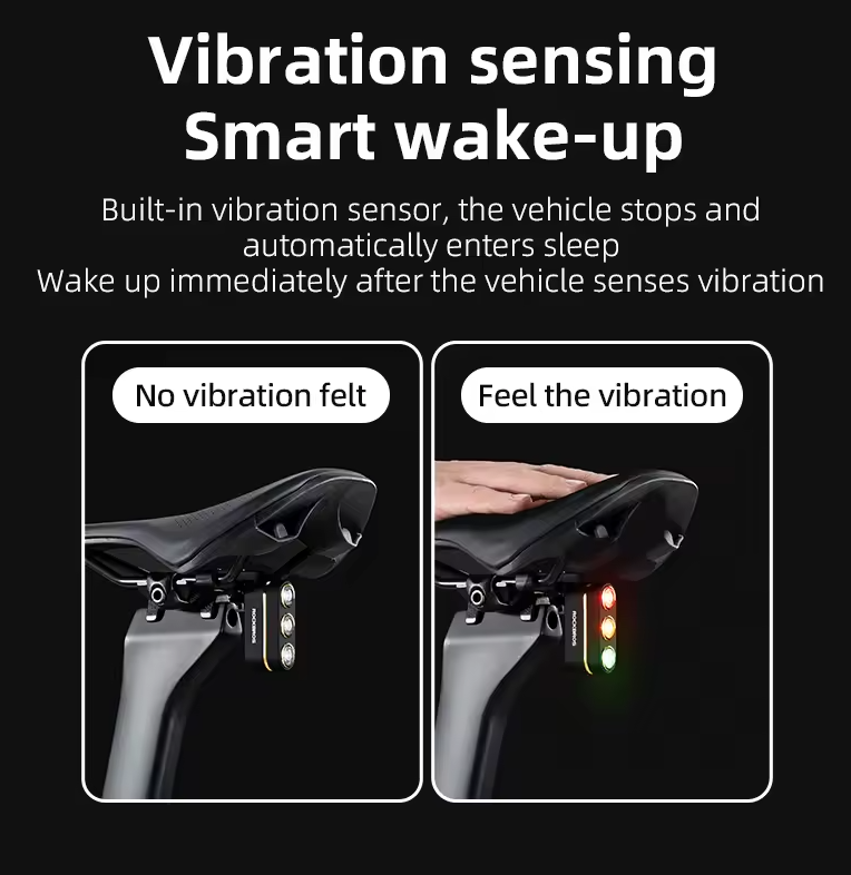 ROCKBROS Smart Bicycle Baglygte IP64 Vandtæt Advarselsbaglygte Type-C Opladning Bremsefølsom Baglygte Natcykellygte Cykeltilbehør