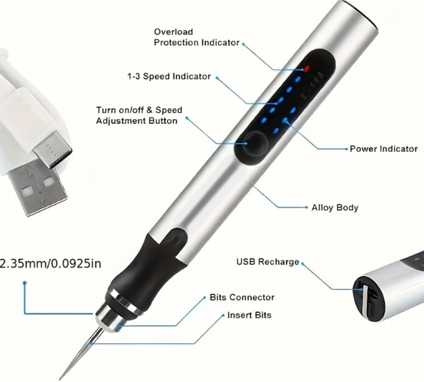 USB-genopladelig graveringsmaskine pen med 35 bits, mini elektrisk graveringsmaskine etsningsmaskiner trådløse roterende værktøjer til gravering af smykker, sten, metal, plastik, træ, harpiks model