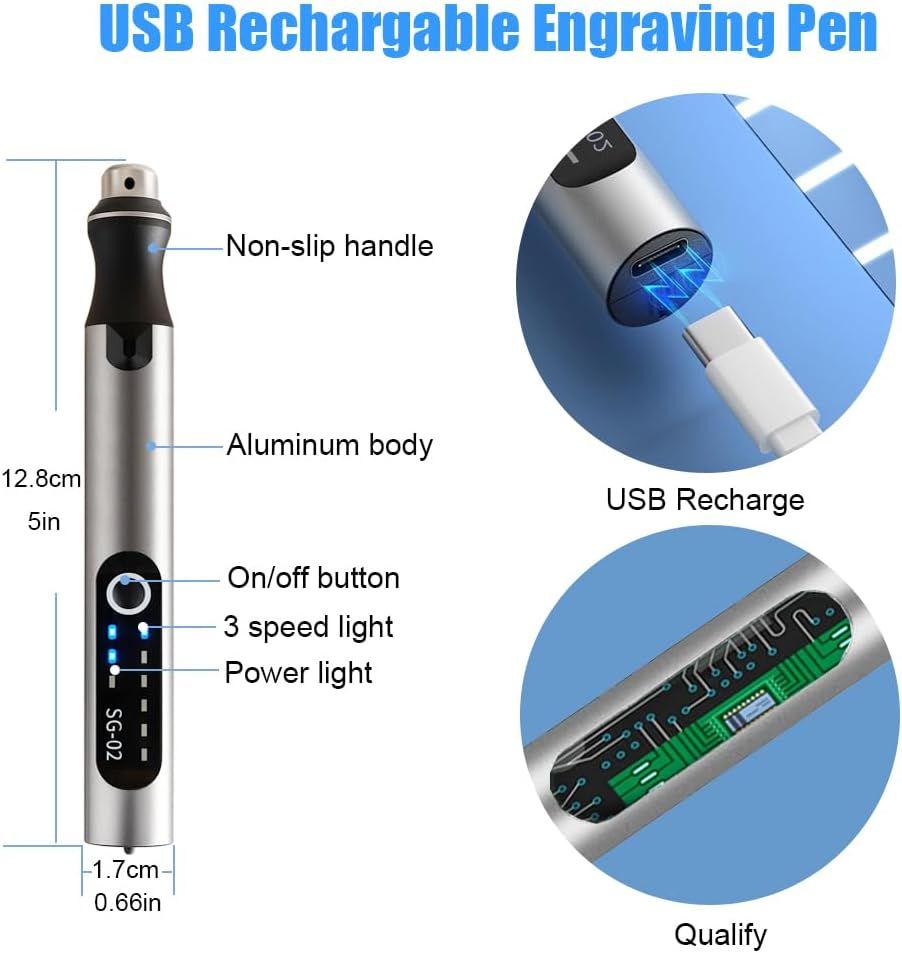 USB-genopladelig graveringsmaskine pen med 35 bits, mini elektrisk graveringsmaskine etsningsmaskiner trådløse roterende værktøjer til gravering af smykker, sten, metal, plastik, træ, harpiks model