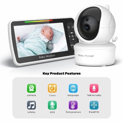 5 tommer babyalarm SM650 HD 720P video langtidsholdbart batteri to-vejs lyd bærbar spædbarnsovervågning