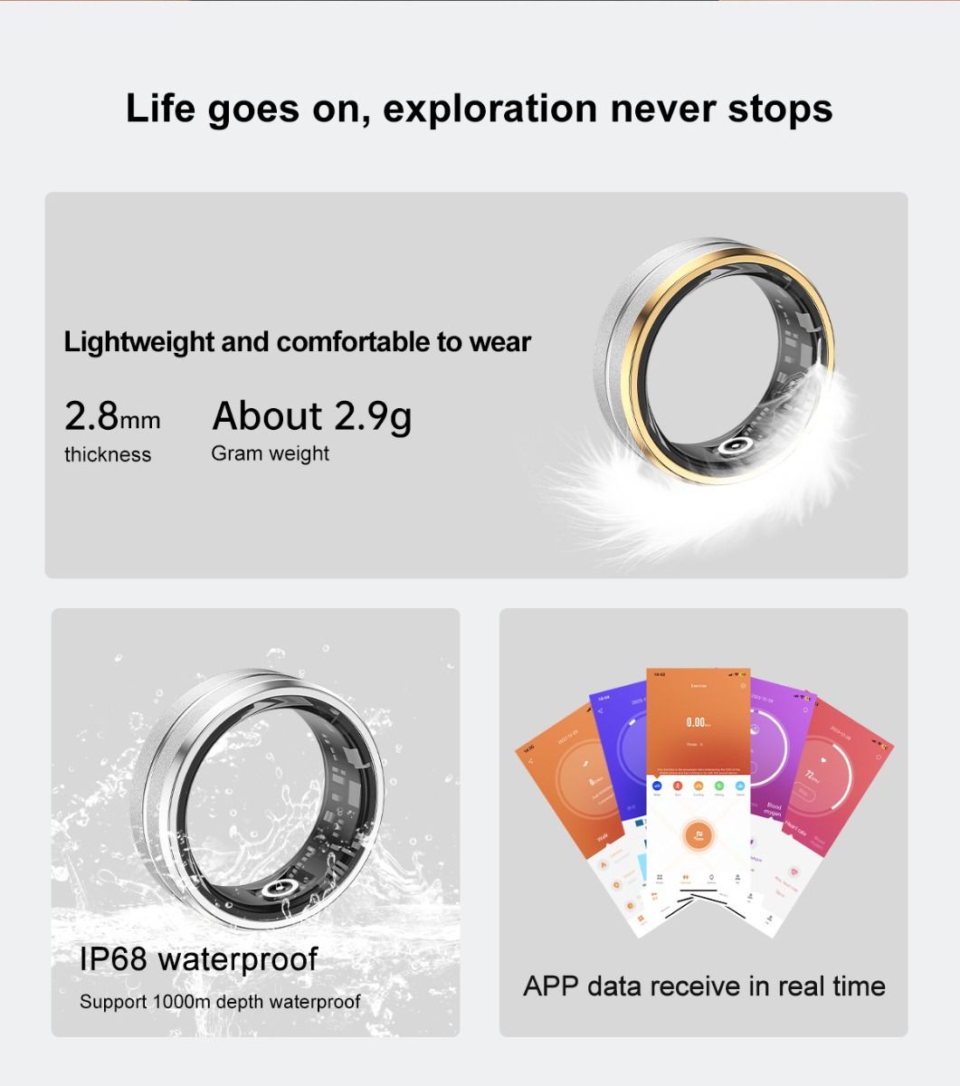 Multifunktionel smart ring, bærbar teknologi med pulsmåling og søvnkvalitetsovervågning, stilfuldt tilbehør