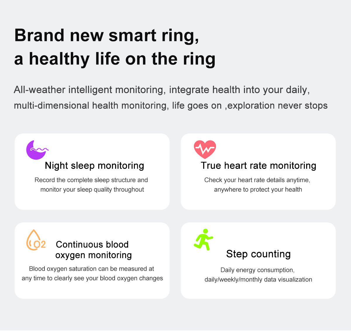 Multifunktionel smart ring, bærbar teknologi med pulsmåling og søvnkvalitetsovervågning, stilfuldt tilbehør