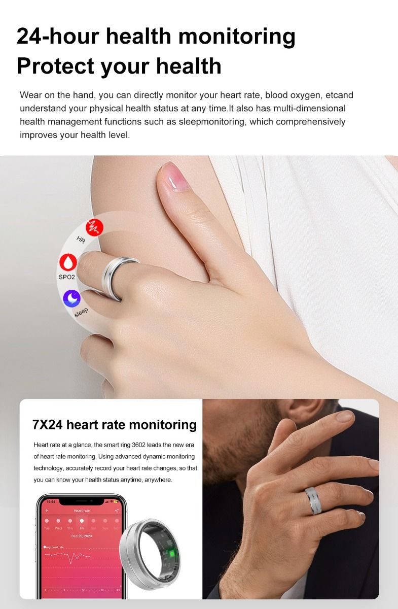 Multifunktionel smart ring, bærbar teknologi med pulsmåling og søvnkvalitetsovervågning, stilfuldt tilbehør