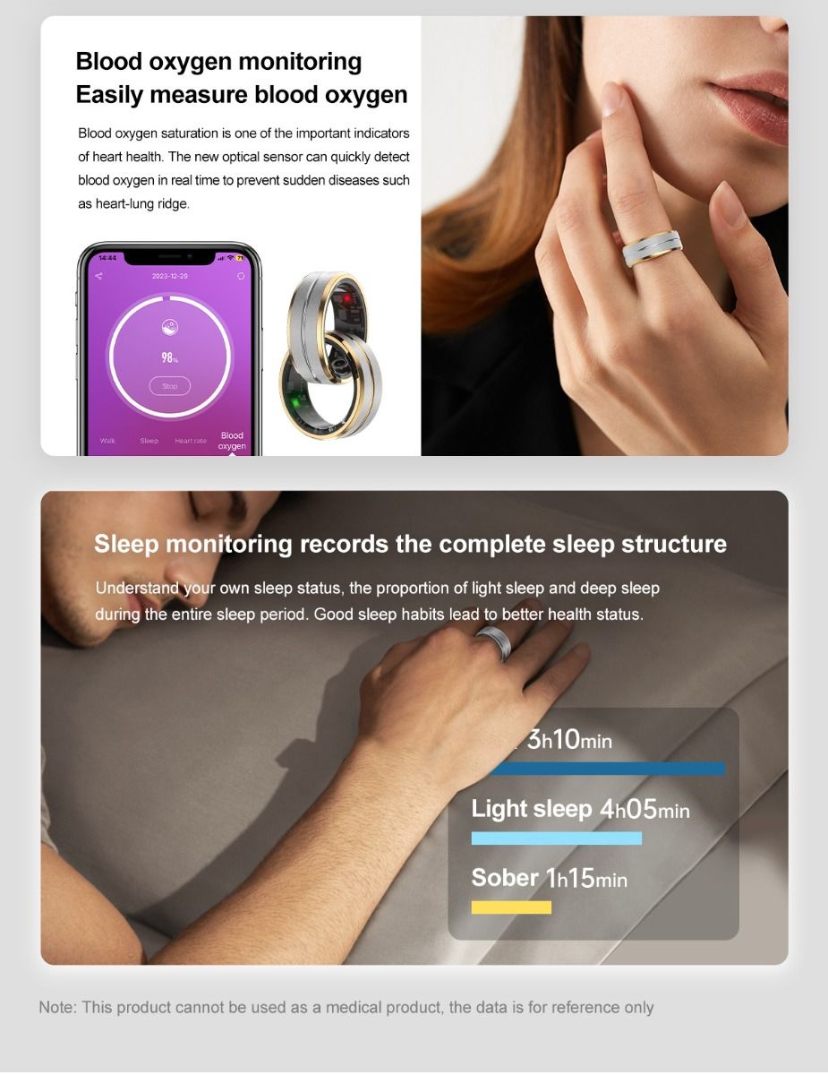 Multifunktionel smart ring, bærbar teknologi med pulsmåling og søvnkvalitetsovervågning, stilfuldt tilbehør