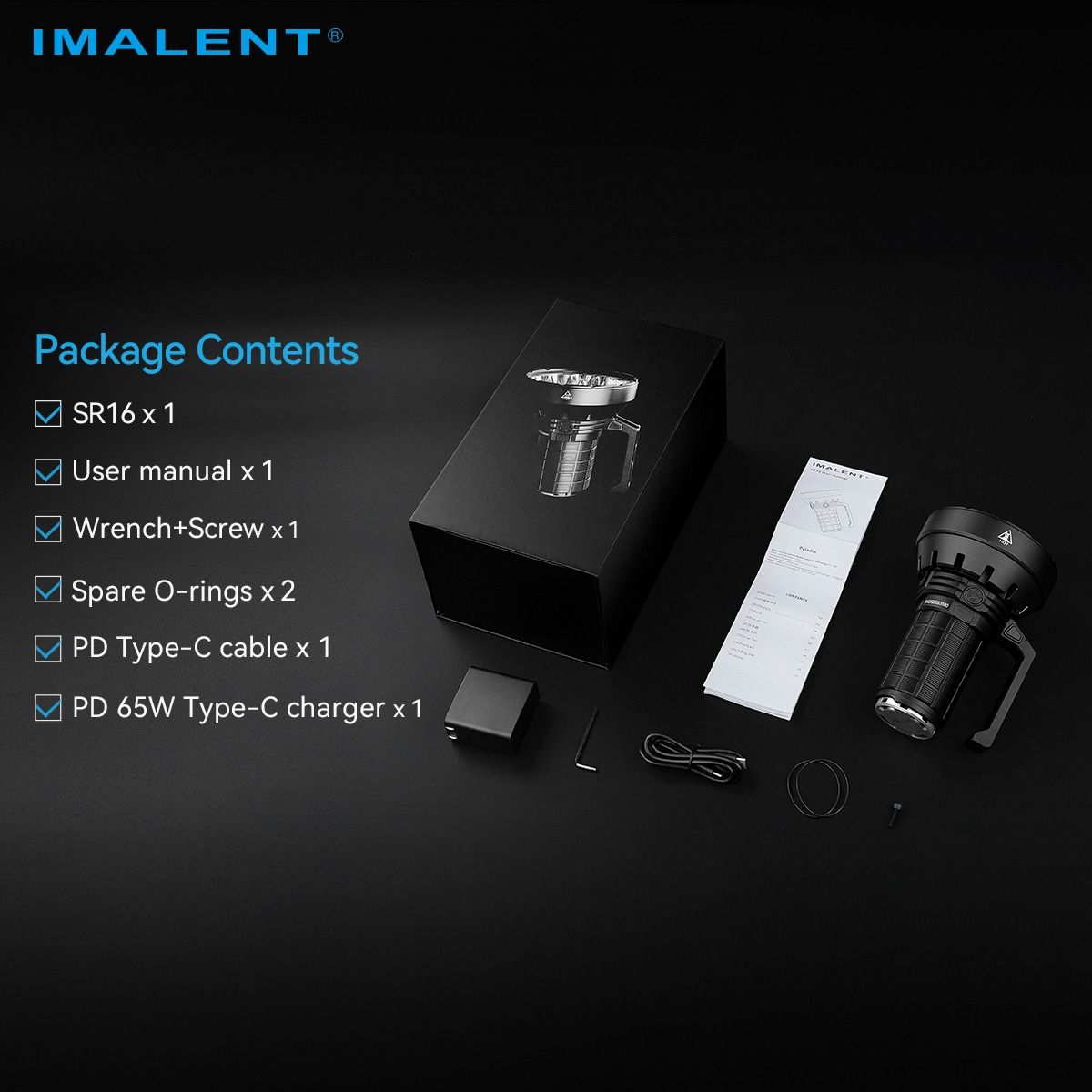 IMALENT SR16 55000 Lumen Lang Stråle Lommelygte 1715 Meter LED-lommelygte