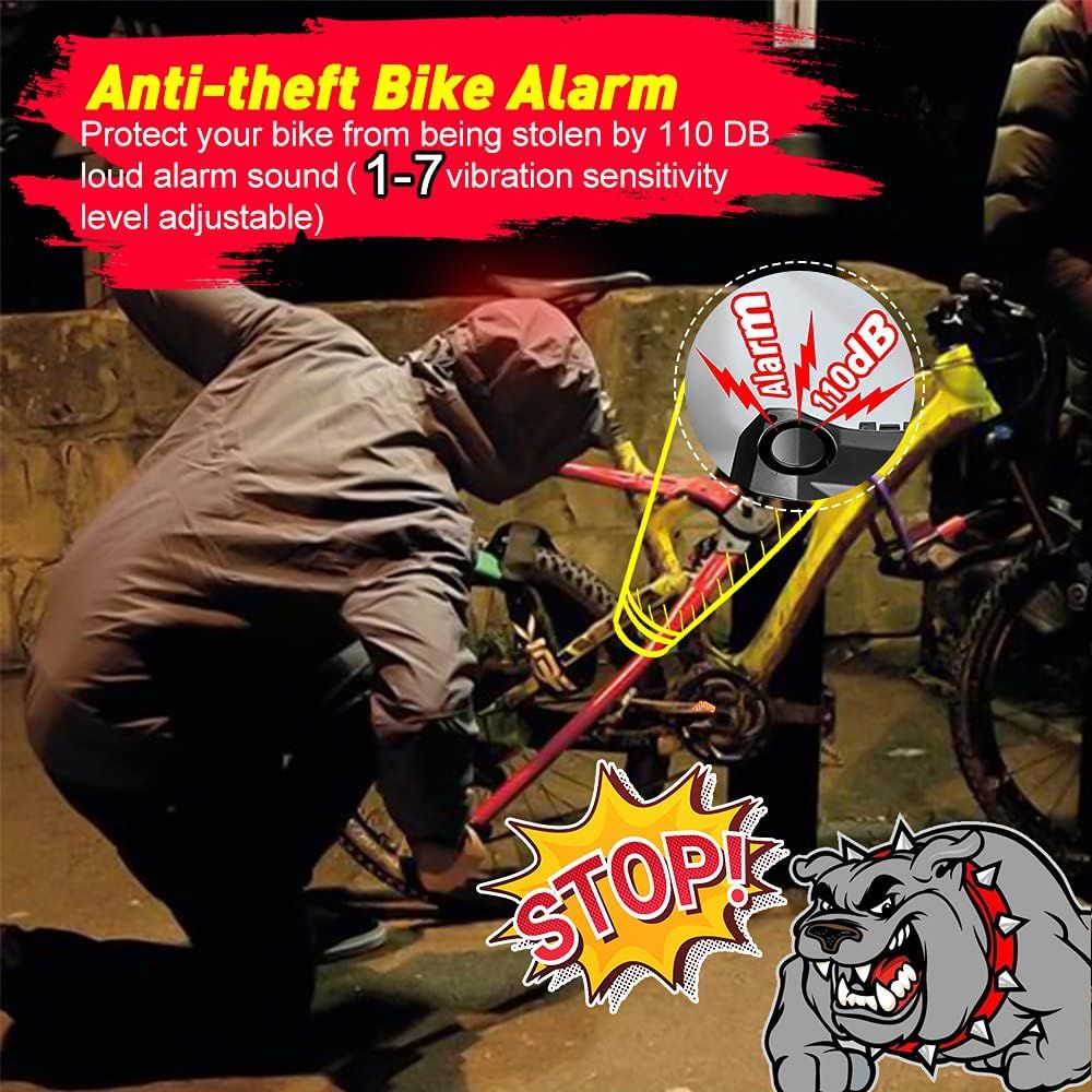 Smart cykellygte med blinklys, genopladelig cykelhorn og cykelalarm med fjernbetjening, auto-sansende cykelblinklys og alarm