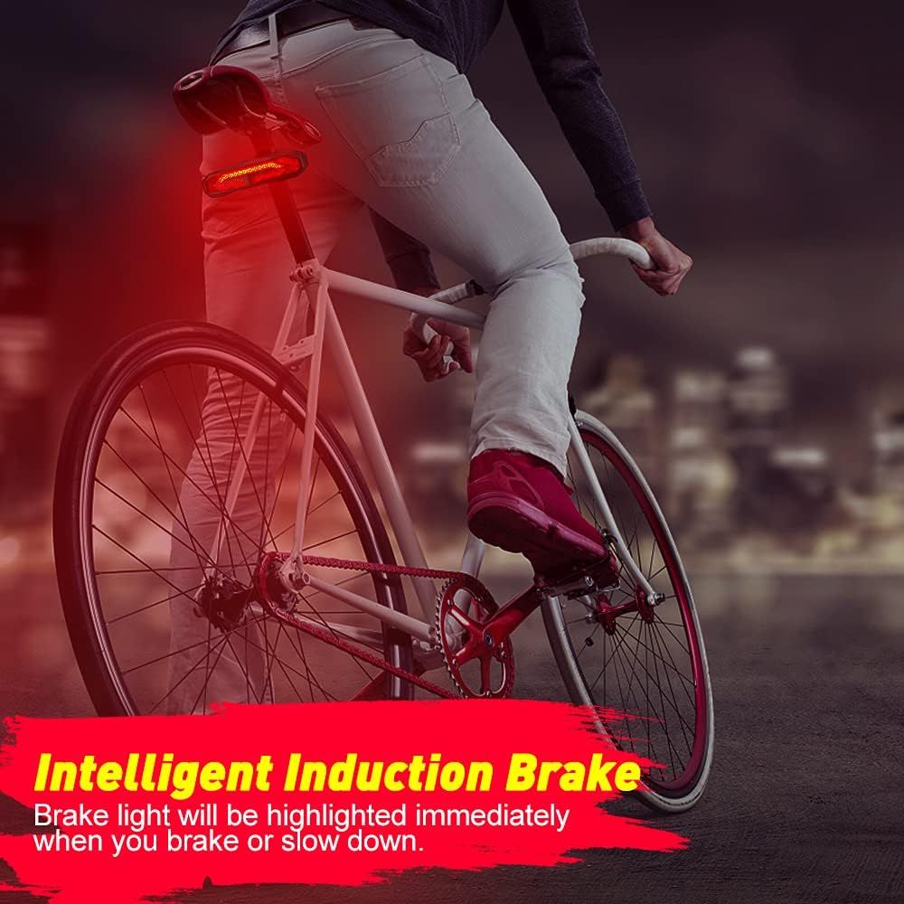 Smart cykellygte med blinklys, genopladelig cykelhorn og cykelalarm med fjernbetjening, auto-sansende cykelblinklys og alarm