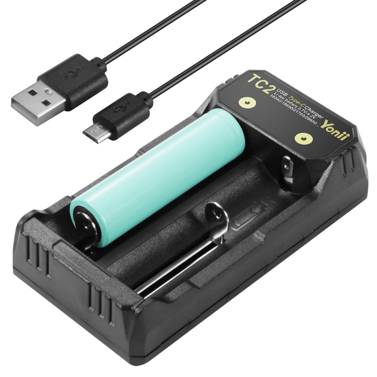 TC2 USB Type-C oplader hurtig 4,2V opladning til 18650 21700 Li-ion batterier dobbelte porte til udendørsudstyr