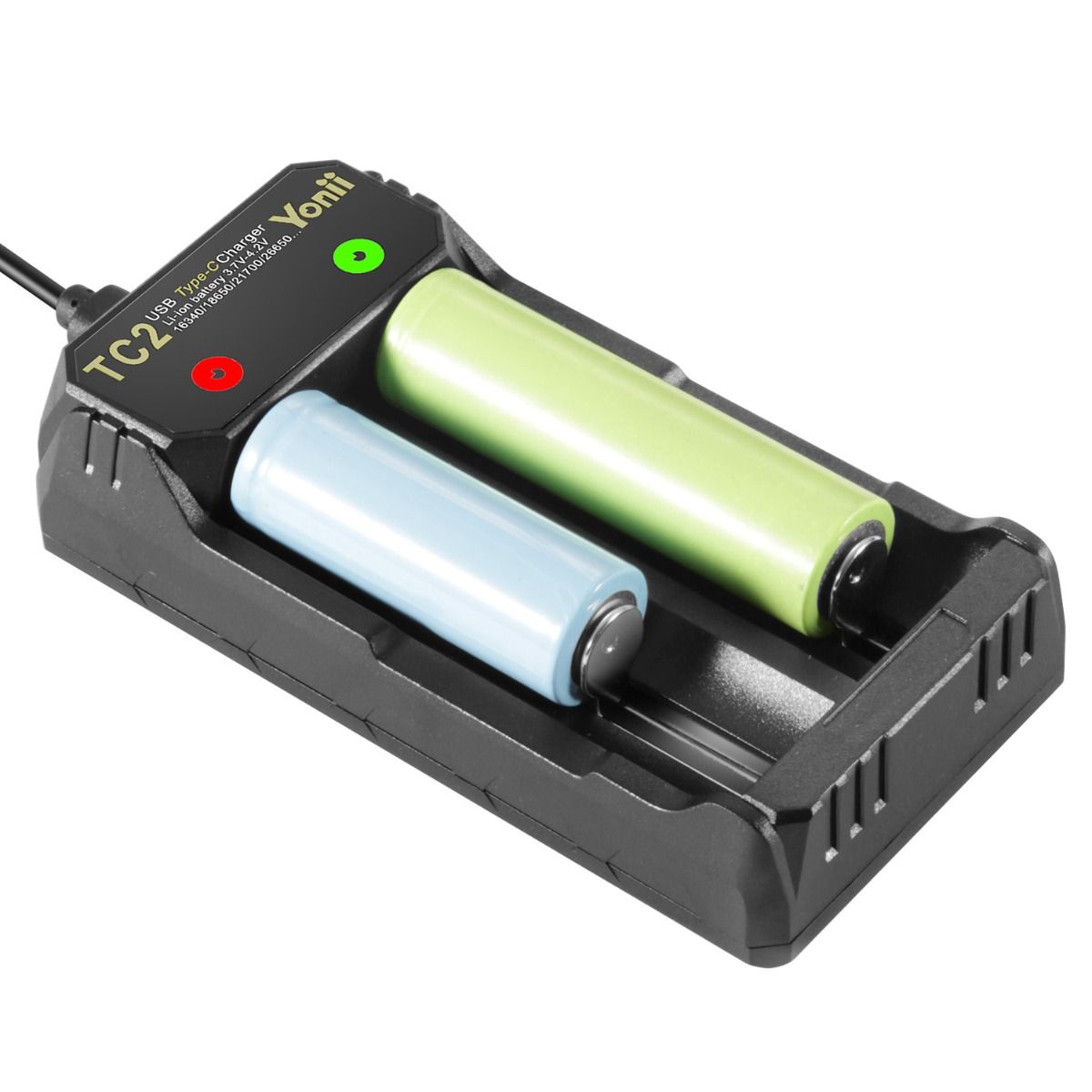 TC2 USB Type-C oplader hurtig 4,2V opladning til 18650 21700 Li-ion batterier dobbelte porte til udendørsudstyr