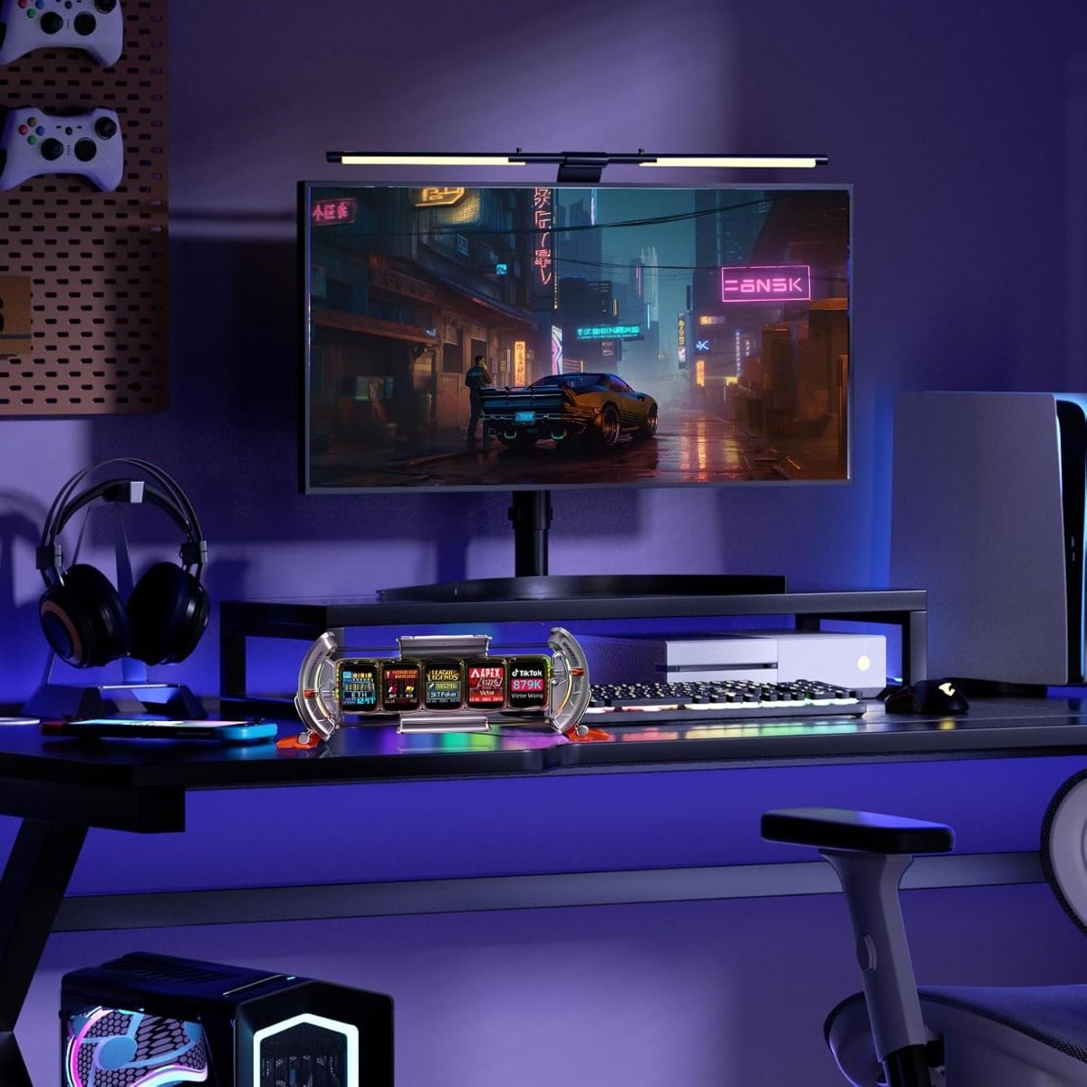 Divoom Times Gate - Cyberpunk Gaming Setup Digitalt vækkeur, Smart app, WiFi-forbindelse, RGB LED-skærm, Personlig finans- og Bitcoin-dashboard, Pixel Art til gaming-rum og kontorindretning