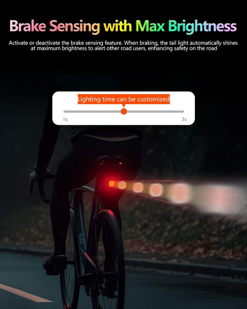 TOWILD TL08 Cykel Baglygte, Tilpassede Mønstre Fuld Farve Cykel Baglygte, Bremsesensing, USB-C Genopladelig Cykel Baglygte