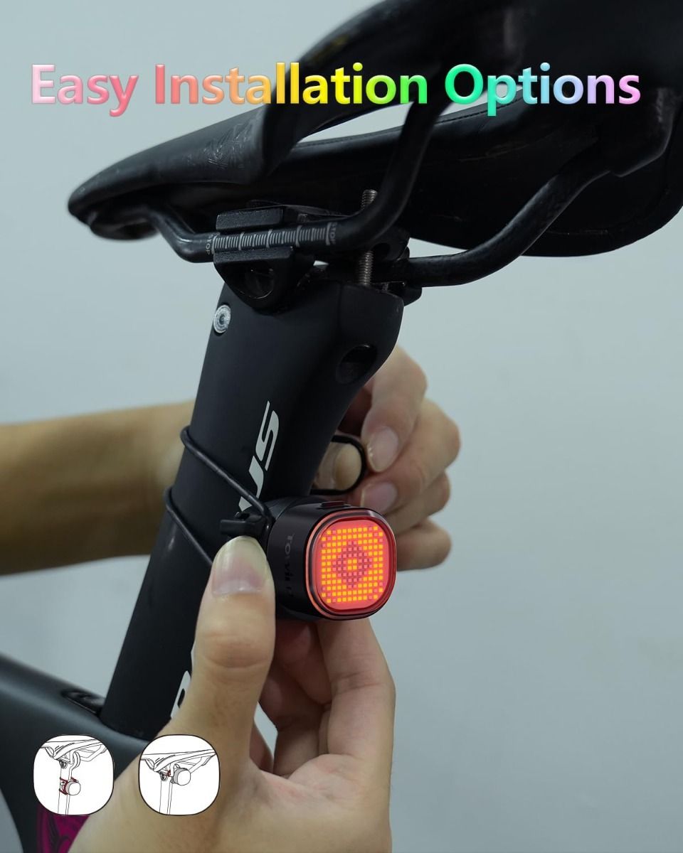 TOWILD TL08 Cykel Baglygte, Tilpassede Mønstre Fuld Farve Cykel Baglygte, Bremsesensing, USB-C Genopladelig Cykel Baglygte