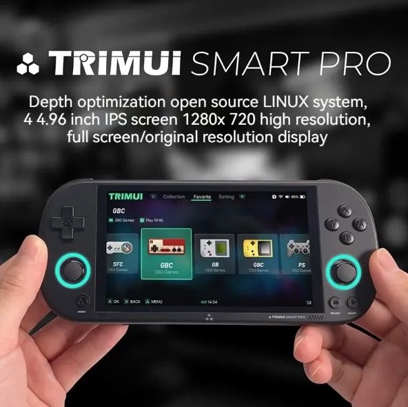 Trimui Smart Pro Vintage håndholdt spillekonsol med 4,96 tommer HD IPS-skærm, bærbar gaming, langtidsholdbart batteri