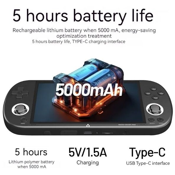 Trimui Smart Pro Vintage håndholdt spillekonsol med 4,96 tommer HD IPS-skærm, bærbar gaming, langtidsholdbart batteri
