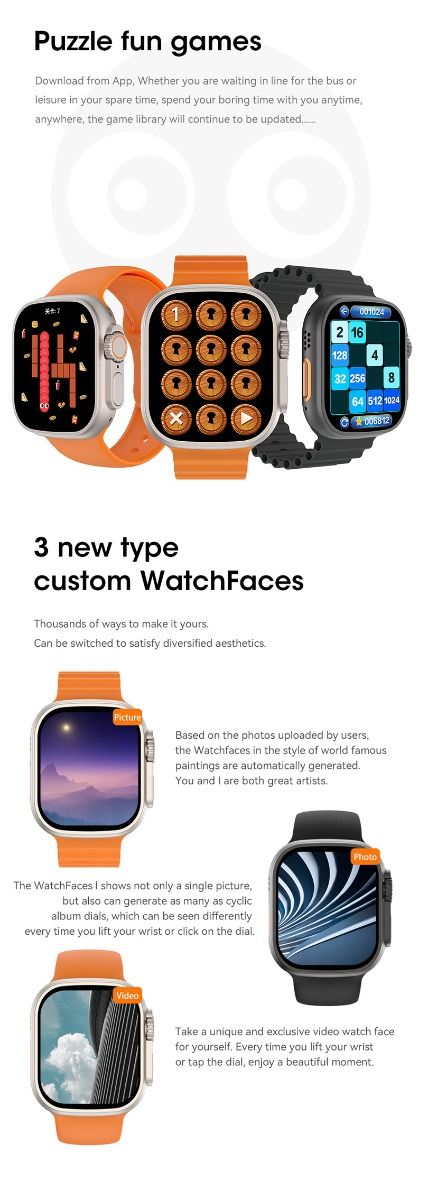 49mm Smart Watch Ultra 9 Bluetooth-opkald NFC Kompas GPS Rutesporing IP68 Smartwatch