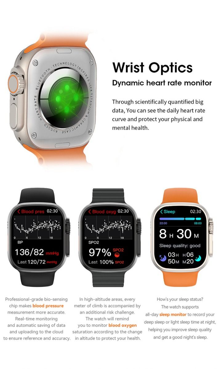 49mm Smart Watch Ultra 9 Bluetooth-opkald NFC Kompas GPS Rutesporing IP68 Smartwatch